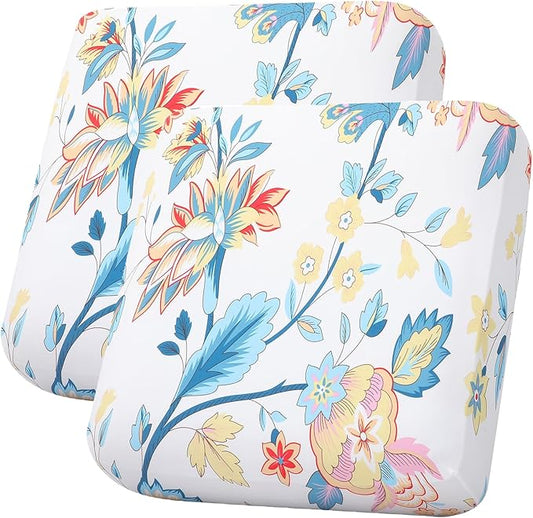 hyha Printed Couch Cushion Covers, Floral Sofa Covers Washable for 2 Cushion Couch, Stretch Pattern Outdoor Cushion Covers for Patio Furniture with Elastic Bottom(2 Packs, White Paisley)