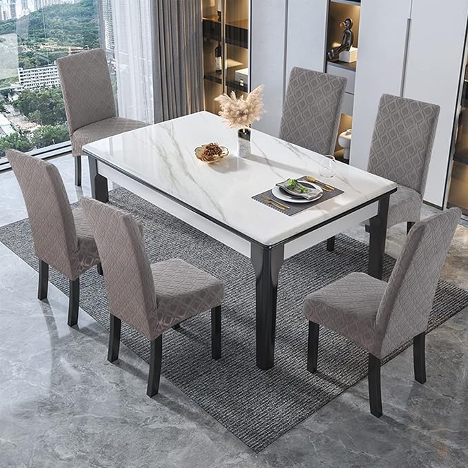Genina Waterproof Chair Covers for Dining Room, Stretch Jacquard Dining Chair Slipcovers Removable Washable Chair Protector for Kitchen, Parsons (Jacquard-Light Gray, 6 PCS)