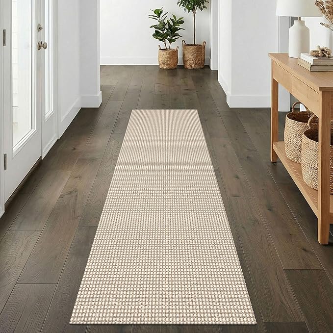 IOHOUZE Washable Runner Rug 2x7 Non Slip Runners for Hallways Entryway Runner Indoor, Kitchen Rugs Woven Cotton Floor Carpet for Kitchen Hall Entrance Bedroom, Beige/Khaki