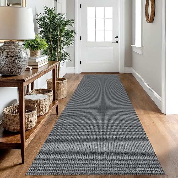 IOHOUZE Washable Runner Rug 2.6x10 Non Slip Rubber Backed Long Hallway Runner Entryway Runner Indoor, Kitchen Rugs Woven Cotton Floor Carpet for Hall Entrance, Dark Grey