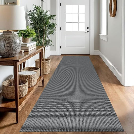 IOHOUZE Washable Runner Rug 2.6x10 Non Slip Rubber Backed Long Hallway Runner Entryway Runner Indoor, Kitchen Rugs Woven Cotton Floor Carpet for Hall Entrance, Dark Grey