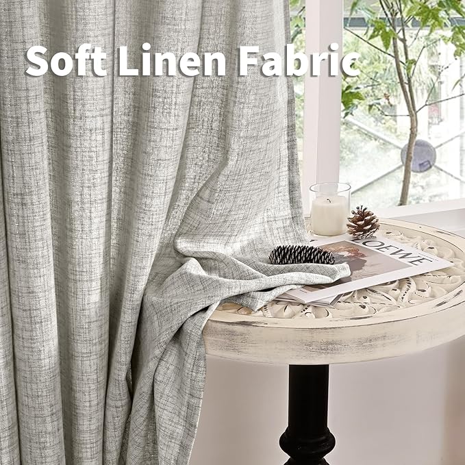 YoungsTex Linen Curtains 45 Inch Length for Living Room, Short Light Filtering Drapes Bronze Grommet Textured Privacy for Bedroom Window Decorative, Dark Grey, 52 x 45 Inch, 2 Panels