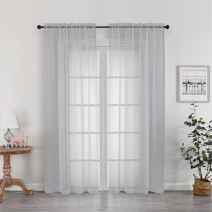 OWENIE Light Grey Sheer Curtains 78 inches Long 2 Panels Set for Bedroom Living Room, Soft Solid Living Room Sheer Curtain, Rod Pocket Light Filtering Farmhouse Curtains, 2 Pcs Each 42?€? W x 78" L
