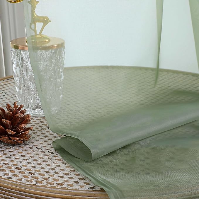 OWENIE Sage Green Sheer Curtains, Sheer Curtains 96 inches Long 2 Panels Set, Rod Pocket Voile Fimly Sheer Drapes for Living Room/Bedroom, 2pcs, Each 59" W x 96" L