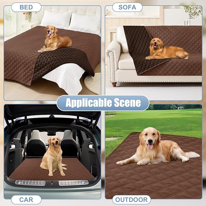 Smiry Waterproof Dog Bed Cover Pet Blanket, Soft Washable Dog Blanket for Furniture Bed Couch Sofa Reversible, Checkered (68"x82", Brown/Chocolate)