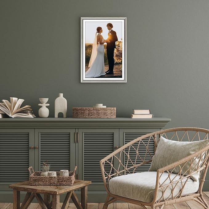 Americanflat Vintage Frames - 13x19 Picture Frame with Beaded Accents and Polished Plexiglass - Use as 12x18 Frame or Display 13x19 Photos Without Mat - Heirloom Collection - Wall Display - Silver