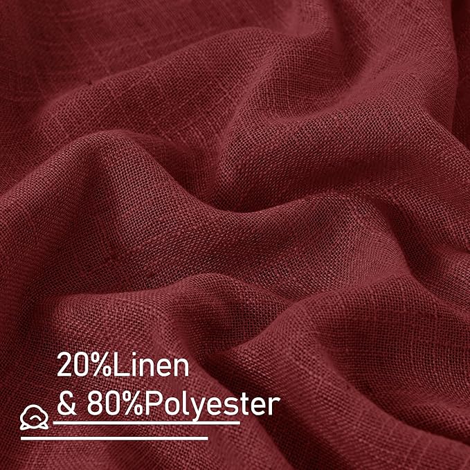 LAMIT 72 inch Red Linen Curtains for Living Room 2 Panels, Linen Textured Light Filtering Semi Sheer Back Tab and Rod Pocket Curtain Panels for Bedroom/Farmhouse, Burgundy Red, 52 x 72 Inch