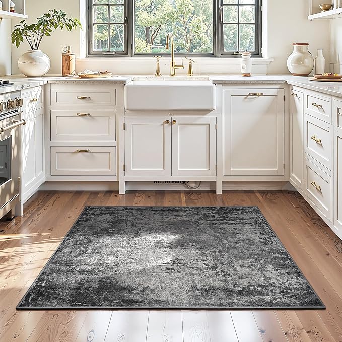 Entryway Rug 3x4 Black Bedroom Area Rug Washable Non Slip Abstract Boho Rugs for Indoor Entry, Kitchen, Classroom, Bathroom, Kids Girls Room, Office, College Dorm Small Carpet