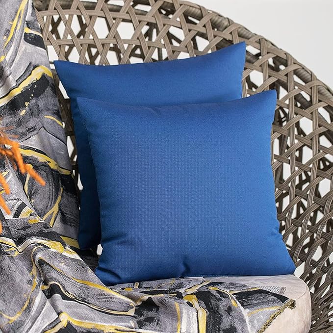 JMGBird Water-Resistant Outdoor Pillows Set of 2, 18x18 inch Durable Navy Blue Throw Pillows with Inserts for Patio Furniture