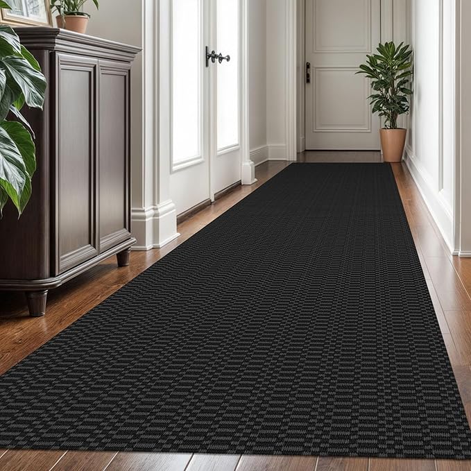 KOZYFLY Washable Runner Rug 3x16 ft Hallway Kitchen Runner Rugs with Rubber Backing Bobo Non Slip Entryway Runner Indoor, Long Carpet Runners for Hall Kitchen Entryway, Black/Grey
