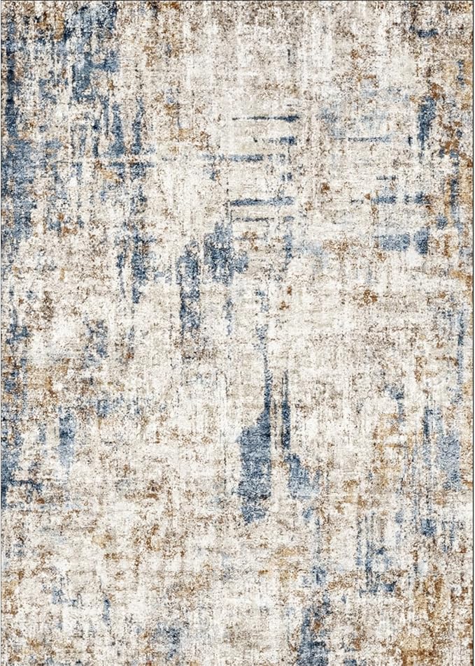 3x10 Ft Long Hallway Runner Rug - Non-Slip Washable Kitchen Runner Rug with Rubber Backing | Modern Abstract Wide Floor Carpet Runner for Indoor Entryway, Bedroom, Living Room （Blue Brown）