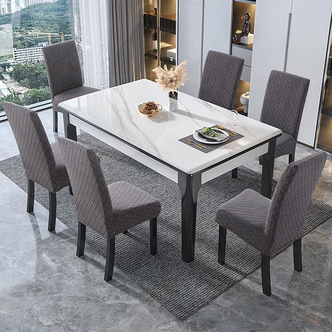 Genina Waterproof Chair Covers for Dining Room Set of 2, Stretch Jacquard Dining Chair Slipcovers Removable Washable Chair Protectors Cover for Kitchen, Hotel, Restaurant (Argyle-Dark Gray, 2 PCS)