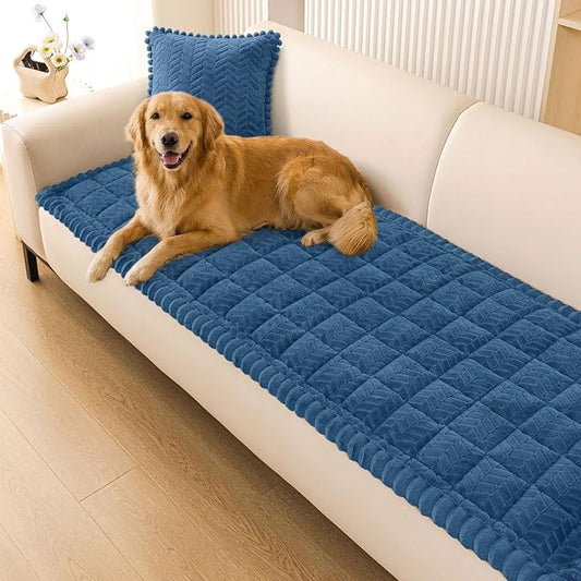 Smiry Non Slip Couch Covers for Dogs, Fuzzy Pet Couch Covers for 3 Cushion Sofa Pet Friendly, Soft Sofa Slipcovers Cushion Furniture Protector Washable (Navy Blue, 27.6" x 70.9")