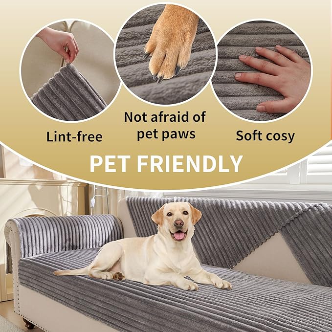 HAOMAIJIA Waterproof Couch Cover for Dogs Washable,Faux Fur Pet Couch Covers for Sofa,Soft Dog Bed Cover Non-Slip Couch Covers for 3 Cushion Couch Sofa Pet Friendly (Grey, 35" x 47" 1 Pack)