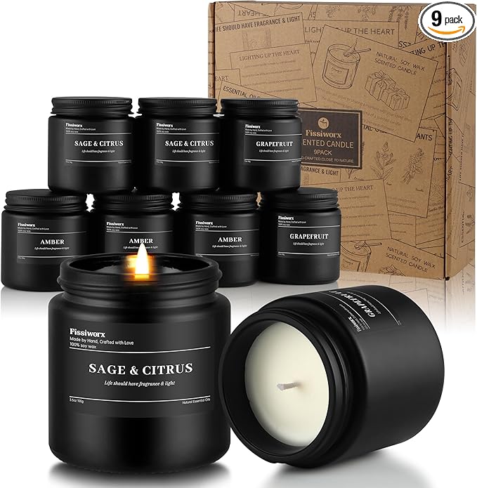 9 Pack Scented Candles Set Gifts for Men, Aromatherapy Candle Set with Scents （SAGE & Citrus/Grapefruit/Amber）- Gift for Dad, Boyfriend, Birthday, Father’s Day, Anniversary