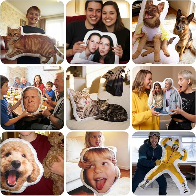Custom Pillow - Personalized Face Pillow with Picture, White Elephant Gifts for Men Women, Customized Stuffed Throw Pillows Funny Birthday Gifts for Friend Family Couple Pet