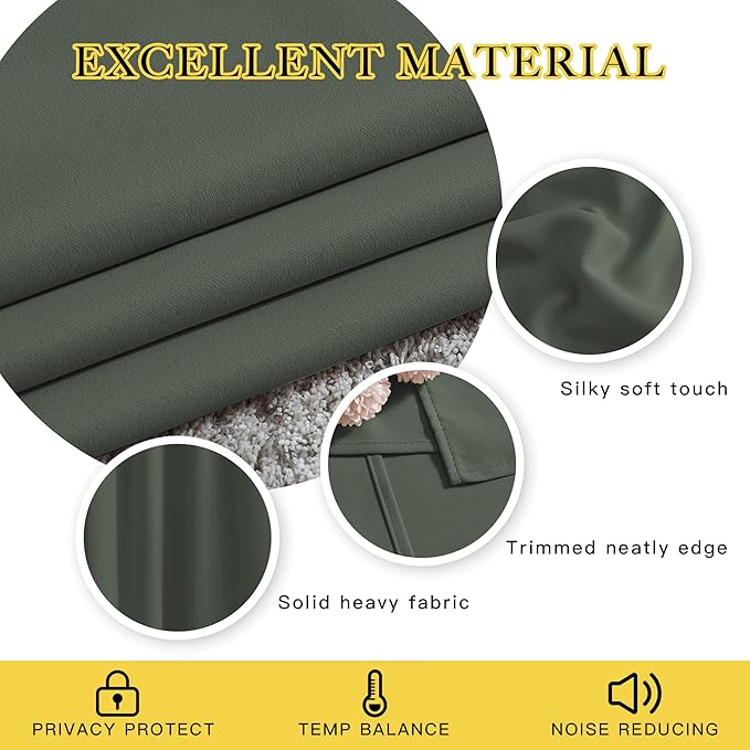 NICETOWN Bedroom Curtains 63 inch Length 2 Panels - Grommet Top Blackout Room Darkening Sound Reduction Privacy Thermal Drapes for Flat/Laundry, Dark Mallard, W37 x L63