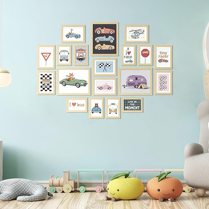 upsimples 19 Pack Picture Frames Collage Wall Decor for Mounting or Tabletop Display, Photo Gallery Frame Set for Family, Multi Sizes Including 8x10, 5x7, 4x6, Natural