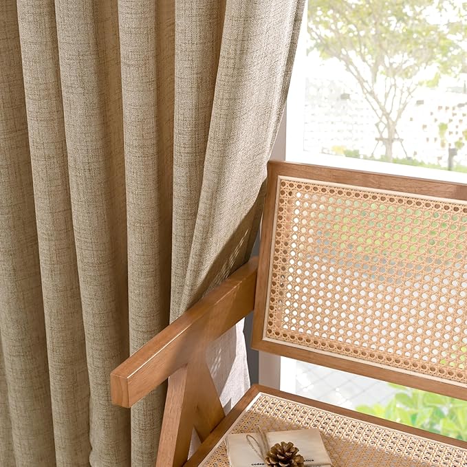 YoungsTex Short Linen Semi Sheer Curtains 45 Inch Length for Kitchen Window, Burlap Textured Drapes with Bronze Grommet Light Filtering for Cafe Bathroom Bedroom, Toffee, 2 Panels, 42 X 45 Inch
