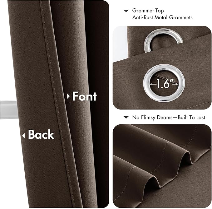 MIULEE Chocolate Brown Blackout Curtains for Bedroom Living Room 84 Inches Long 2 Panels, Thermal Insulated Room Darkening Drapes Grommet Noise Reducing Light Blocking Window Treatments 40x84 inch