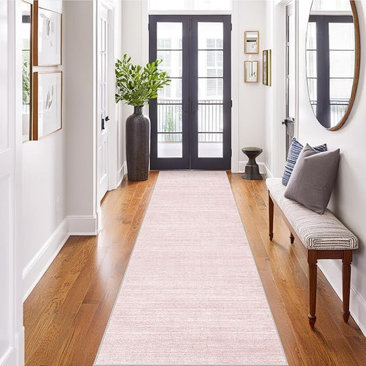 Art&Tuft Non-Slip Runner Rug - 2x6 Runner Rug Washable Low-Pile Rugs Runners, Soft Distressed Carpet Runner for Bedroom Bathroom Kitchen Laundry Living Room, Lightpink