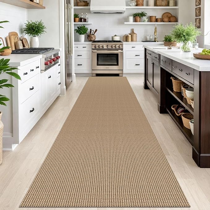 IOHOUZE Washable Exrea Long Hallway Runner Rug 3x14 Non Slip Rubber Backed Kitchen Runner Entryway Runner Indoor, Woven Rugs Floor Carpet for Kitchen Hall Entryway Stair, Orange/Tan/Brown