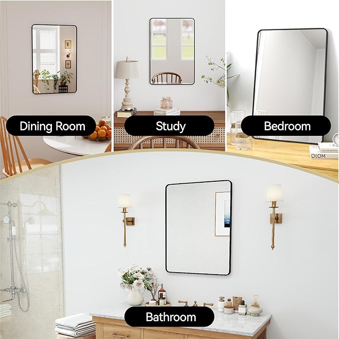 SCWF-GZ 20x30 Rectangle Mirror Full Length Wall Mounted Hanging or Against Wall Metal Frame Dressing Make-up Mirrors for Entryway Bedroom Bathroom Living Room 20 30 inch Black