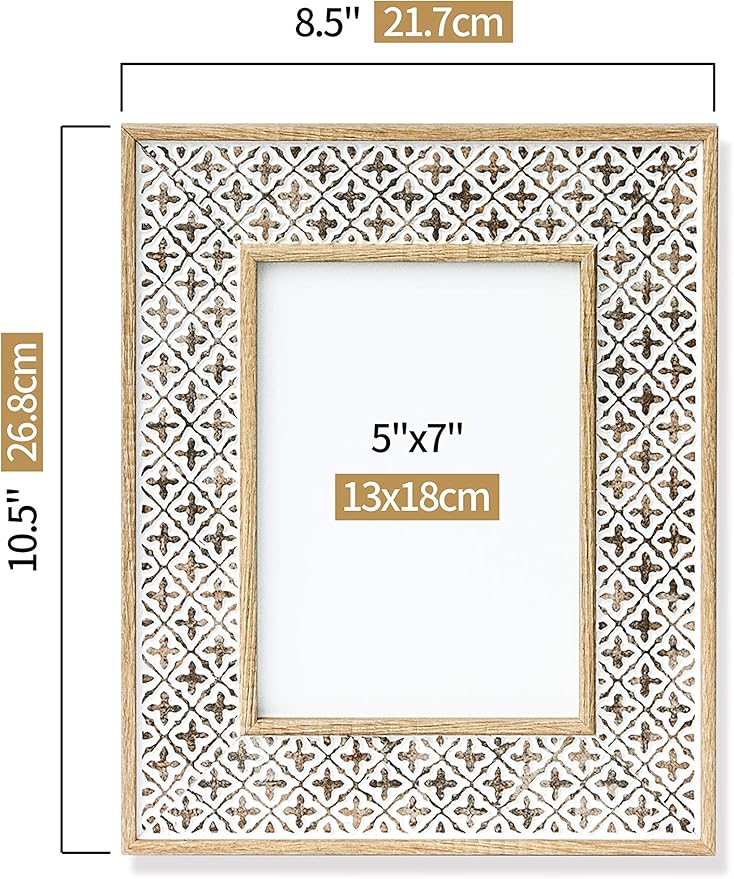 Afuly 5x7 Picture Frame Boho Picture Frames 3D Cross Pattern Distressed Moroccan Photo Frame Wall Desk Bohemia Home Office Decor Wedding Birthday Gifts for Mom Woman Grandma