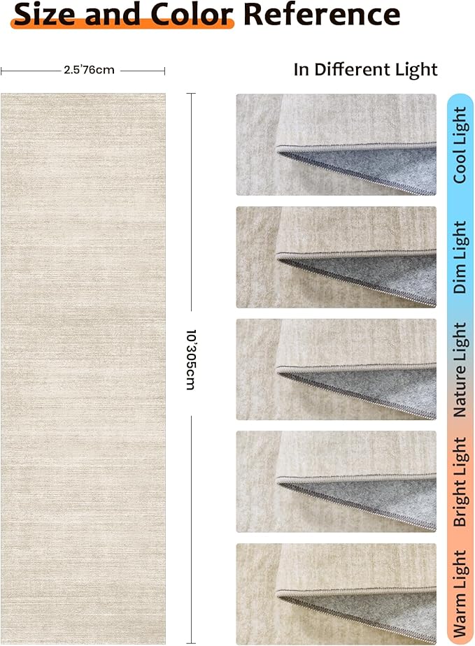 Art&Tuft Non-Slip Runner Rug - 2'6"x10' Runner Rug Washable Low-Pile Rugs Runners, Soft Distressed Carpet Runner for Bedroom Bathroom Kitchen Laundry Living Room, Beige