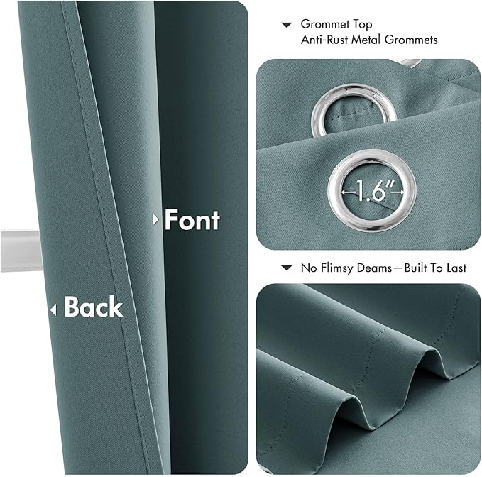 MIULEE Dusty Blue Blackout Curtains for Bedroom Living Room 63 Inches Long 2 Panels, Thermal Insulated Room Darkening Drapes Grommet Noise Reducing Light Blocking Window Treatments 40x63 Inch