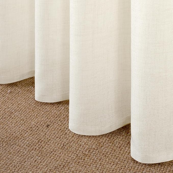 YoungsTex 95 Inch Length Ivory Linen Curtains Living Room, Semi Sheer Drapes Light Filtering with Bronze Grommet Privacy for Bedroom Farmhouse Window Decorative, 52 x 95 Inch, 2 Panels