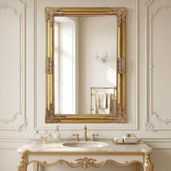 Vintage Gold Mirror for Wall, 28"x40" Antique Decorative Ornate Baroque Mirror for Living Room, Entryway, Bathroom, Fireplace
