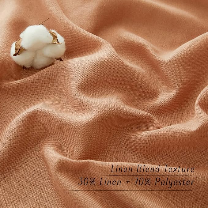 NICETOWN Linen Flax Semi Sheer Curtains 94" Length, Grommet Window Treatments Privacy Added with Light Penetration Vertical Drapes for Loft/Home Office, Burnt Orange, W55 x L94, 2 Panels