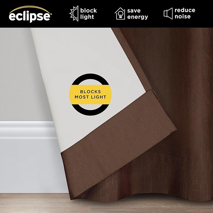 Eclipse Kendall Modern Thermaback Blackout Window Curtains, Rod Pocket, Insulating and Noise Reducing Window Curtains, 84 Inch Long x 42 Inch Wide, Curtain Panel Set, 2 Pack, Chocolate Brown