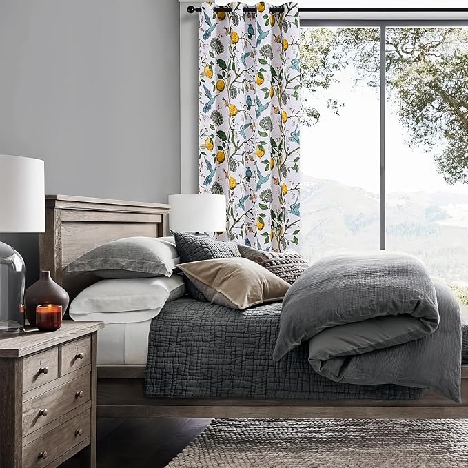 Topfinel 102 Inches Long White Luxury Curtains for Living Room Bedroom, Blackout Vintage Art Deco Victorian Curtains Floral Lemon Hummingbird Printed Grommet Drape 102 Inch Length
