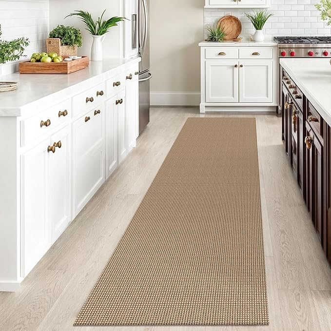 IOHOUZE Washable Runner Rug 2.6x10 Non Slip Rubber Backed Long Hallway Runner Entryway Runner Indoor, Kitchen Rugs Woven Cotton Floor Carpet for Hall Entrance, Orange/Tan/Brown