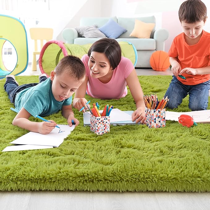 Noahas Large Fluffy Green 6x9 Area Rugs for Living Room Bedroom,Thick Shag Throw Rug,Big Soft Shaggy Bedside Non-Slip Plush Dorm Nursery Kids Carpet