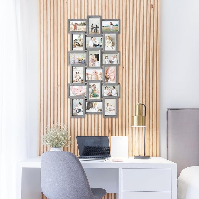 HELLO LAURA - 4x6 Picture Frame Collage With 18 Openings for Wall - Large Photo Frame Collage Wall Decor for Living Room Bedroom - Elegant Grey