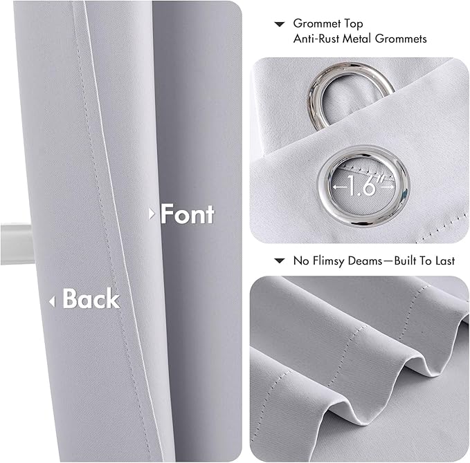 MIULEE Greyish White Blackout Curtains for Bedroom Living Room 63 Inches Long 2 Panels, Thermal Insulated Room Darkening Drapes Grommet Noise Reducing Light Blocking Window Treatments 40x63 Inch