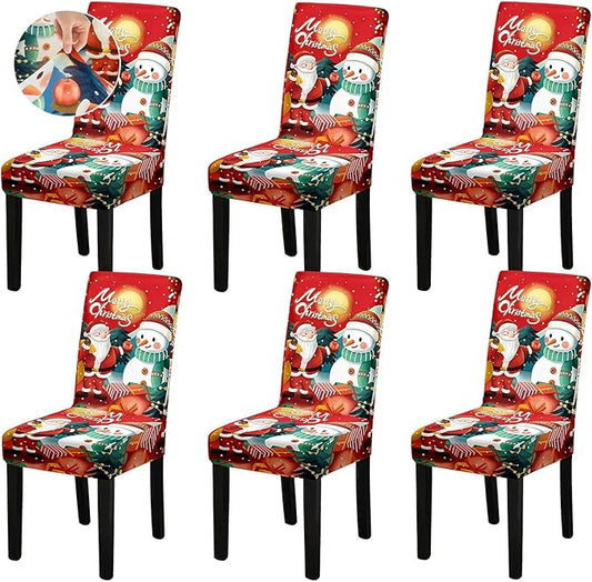 Christmas Chair Covers, Stretch Dining Room Chair Covers Set of 6, Christmas Decoration/Home Decor Chair Protector Slipcovers