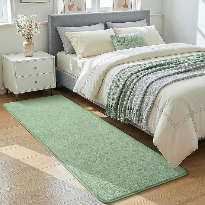 Soft Runner Rugs for Bedroom 2x6, Non Slip Runners for Hallway Kitchen Laundry Dorm Washable, Low Pile Long Rugs for Girls Kids, Light Green