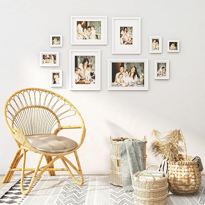 Egofine Picture Frame Set 10 Pack, Picture Frames Collage Wall Decor with Two 12x16,Two 11x14,Two 5x7,Two 4x6,Two 4x4 for Wall and Tabletop, Made of Solid Wood, Covered by Plexiglass, White