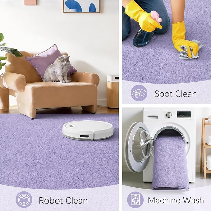Soft Runner Rugs for Bedroom 2x6, Non Slip Runners for Hallway Kitchen Laundry Dorm Washable, Low Pile Long Rugs for Girls Kids, Light Purple