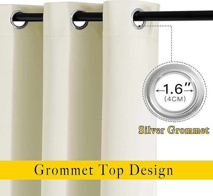 NICETOWN Room Darkening Curtains and Drapes for Bedroom - Grommet Energy Saving Thermal Insulated Light Blocking Window Treatments for Kitchen (Beige, 1 Pair, W37 x L48)