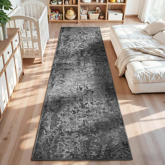 2x12 Black Rug Runners for Hallways Kitchen Runner Rug Non Slip Washable Black Long Runner Rugs with Rubber Backing Soft Abstract Carpet Runner for Bedroom, Kitchen, Bathroom, Entryway