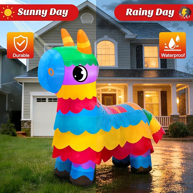 MICOCAH 6FT Cinco De Mayo Inflatable Outdoor Decoration Cute Blow Up Donkey Pinata with LED Lights, May 5 Mexican Fiesta Party Decor for Yard Garden Lawn Indoor Holiday