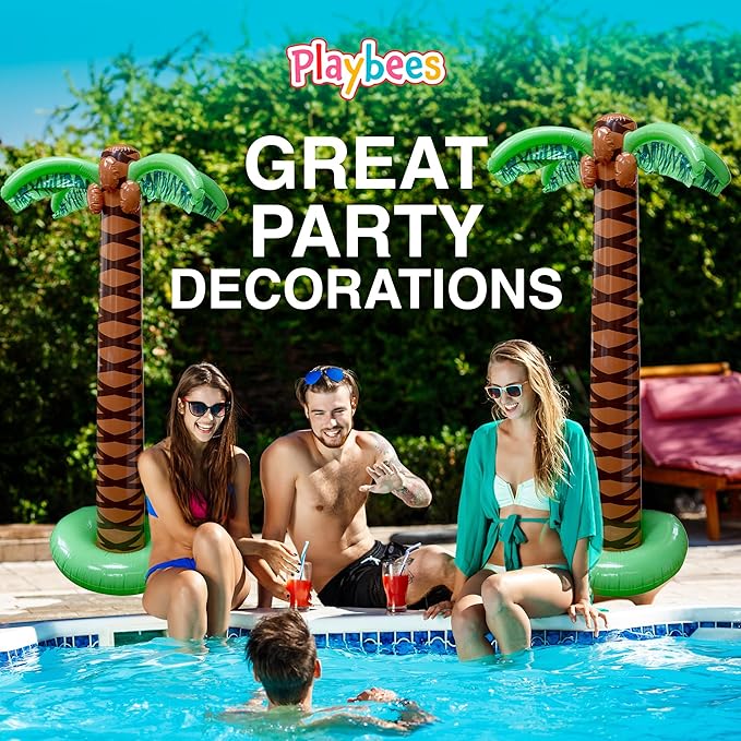 Giant Inflatable Palm Trees - 8 Pack - 6 Foot Super Sturdy Trees for Luau Parties, Beach Decor, Poolside Ambiance, Tropical Theme Decor & Outdoor Fun, Easy Inflation
