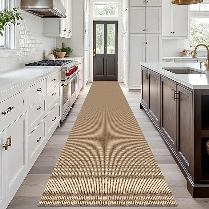IOHOUZE Washable Exrea Long Hallway Runner Rug 3x18 Non Slip Rubber Backed Kitchen Runner Entryway Runner Indoor, Woven Rugs Floor Carpet for Kitchen Hall Entryway Stair, Orange/Tan/Brown