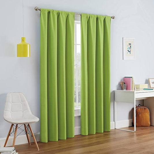 ECLIPSE Kendall Modern Blackout Thermal Rod Pocket Window Curtain for Bedroom or Living Room (1 Panel), 42" x 54", Lime