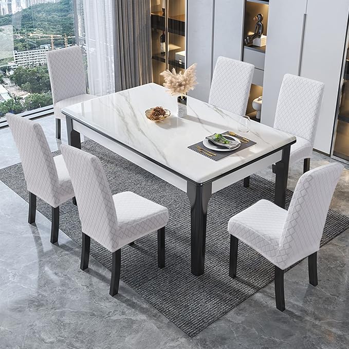 Genina Waterproof Chair Covers for Dining Room, Stretch Jacquard Dining Chair Slipcovers Removable Washable Chair Protector for Kitchen, Parsons (Argyle-White, 2 PCS)